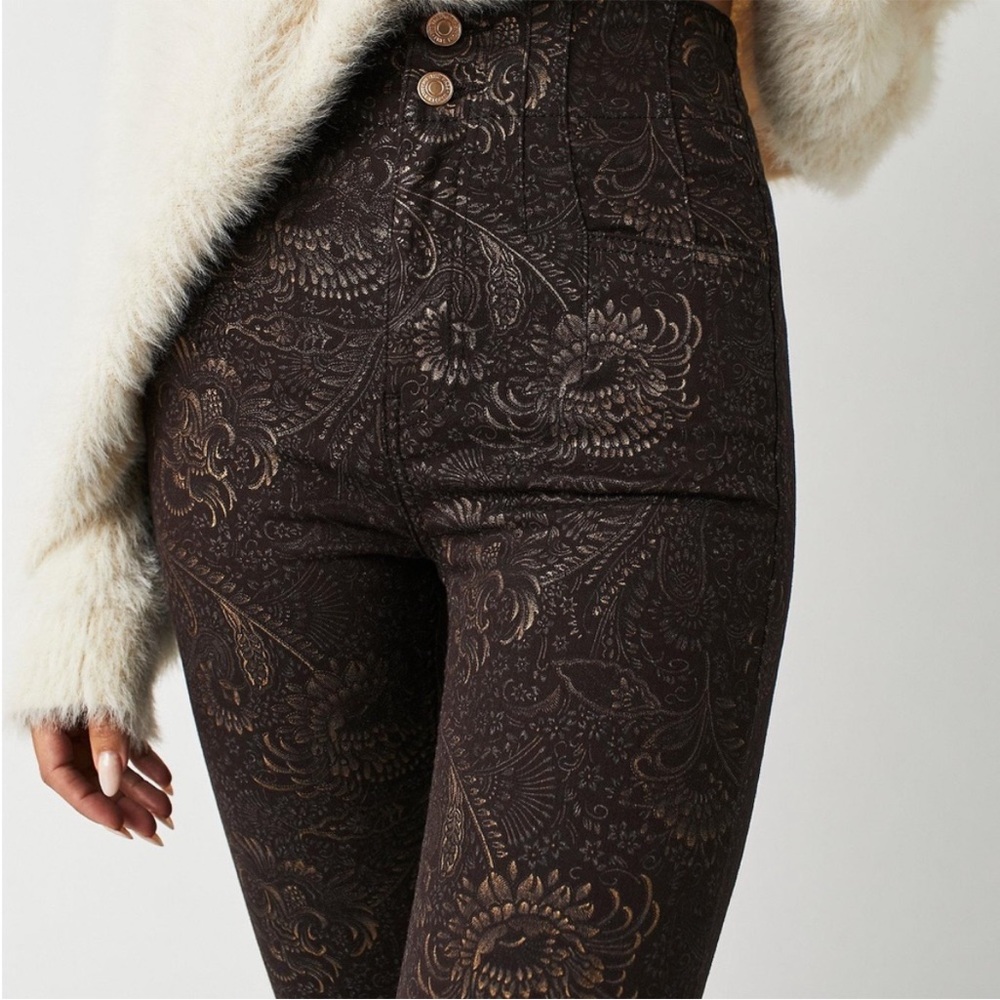 Free People Brown Floral Flare Pants Size 29